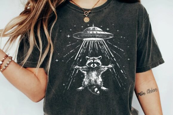 Download Funny Raccoon UFO Alien Abduction Space Graphic Vintage Trash Panda Png - Panda png Collection